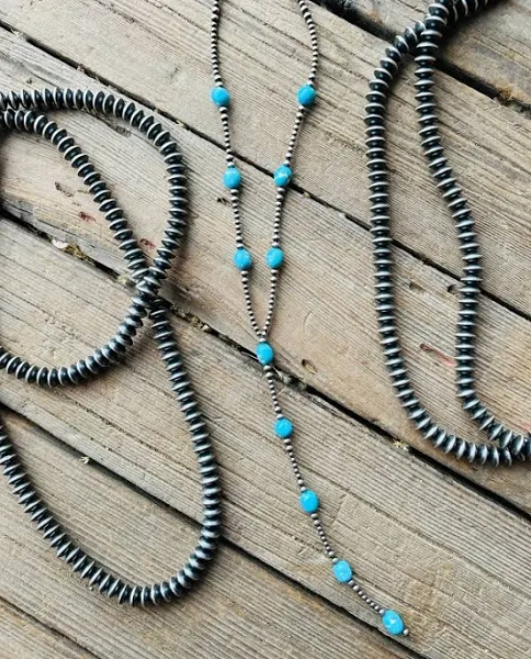 Sterling Silver Turquoise Navajo Beaded Lariat Necklace