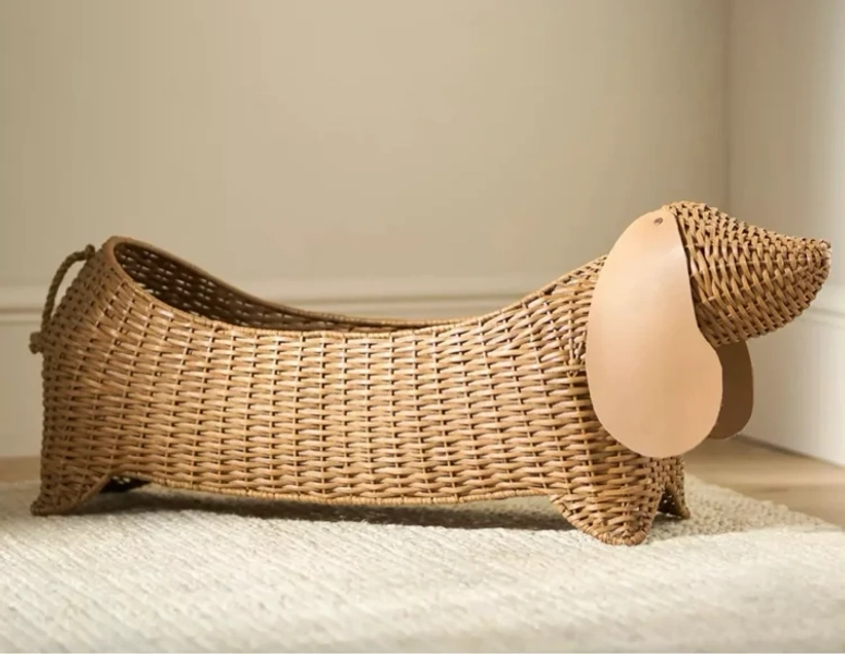 Dachshund Dog Woven Wicker Basket