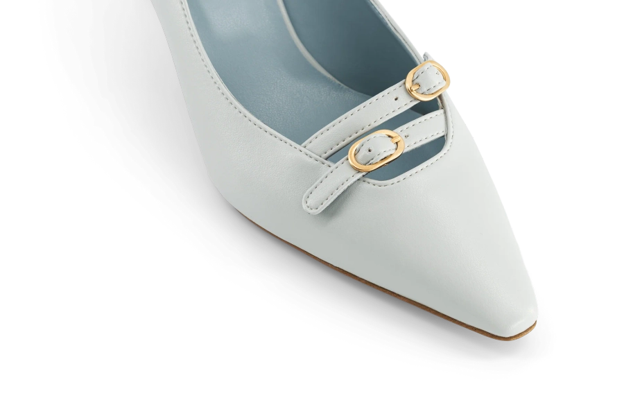 Beryl Apple Leather Small Heel Pumps | Ice Blue - UK3 / EU36 / US5