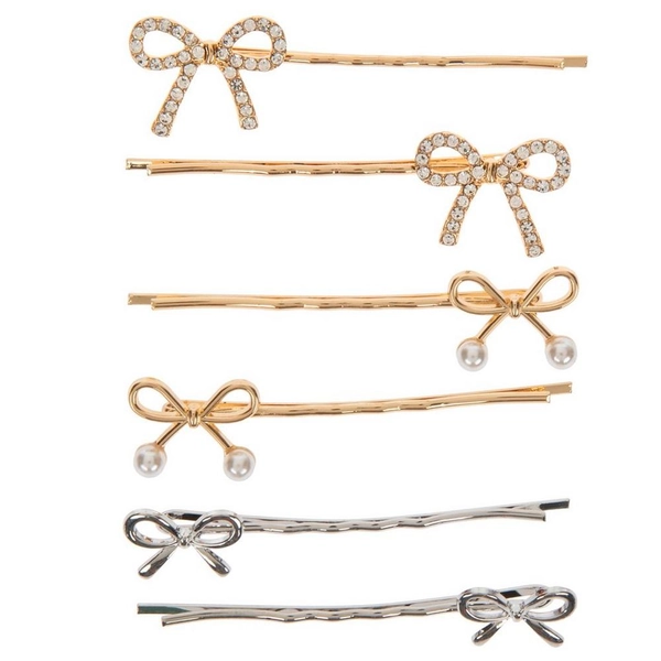 Rhinestone &amp; Pearl Bow Hair Pins