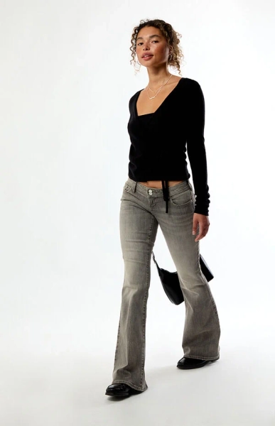 Alana Ultimate Low Rise Flare Jeans Stretch Gray