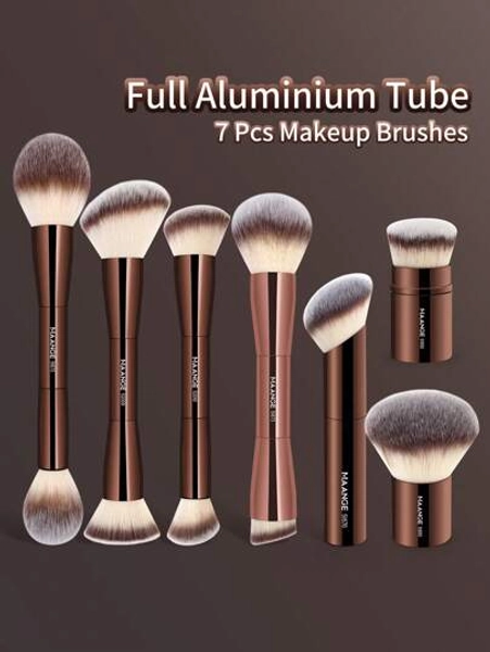  MAANGE 7pcs Face Makeup Brush Set With Loose Powder Brush Blush Brush Finger Foundation Brush Contour Brush Concealer Brush Highlighter Brush Makeup Tools Gift For Women & Girl Travel Makeup Brush Set