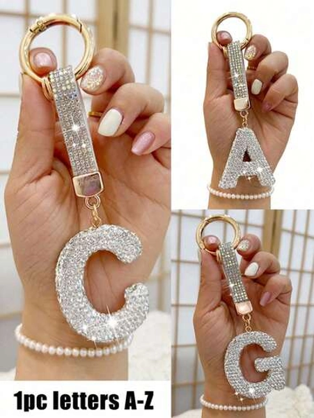 Sparkling Rhinestone Alphabet Keychain - Lucky Crystal Pendant, Shiny Alloy Charm For Bags & Backpacks - Perfect Gift For Birthdays & Special Occasions,Key Chain Ring Bag Backpack Charm Car Hanging Pendant Women Girls Gift,Wallet And Handbag Accessories, Alphabet Initial Letter A-Z