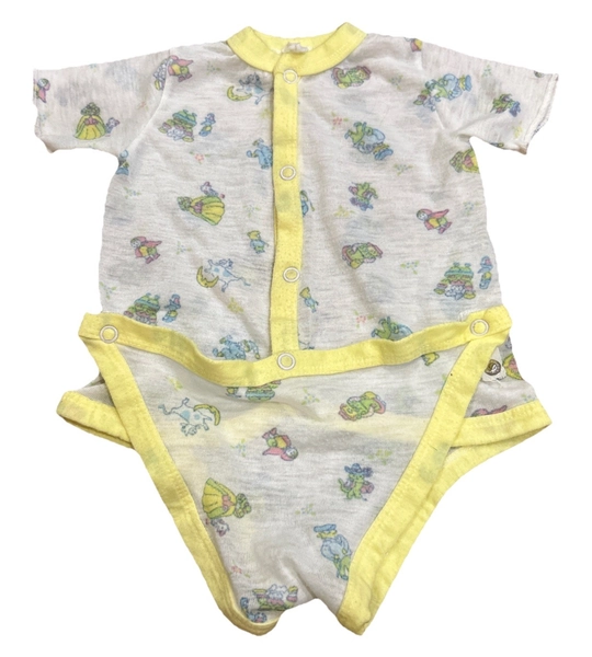 Vintage 80s Baby Blue White Nursery Rhyme Adjustable Snap One Piece 12m