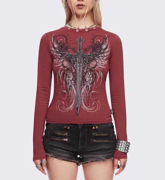 Minga London Long Sleeve Skull Graphic Top