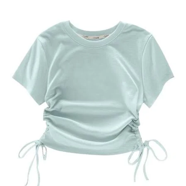 Kids Girls Ruched Crewneck Short Sleeve Workout T-Shirt