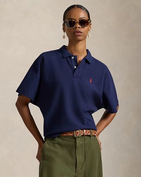 Dolman-Sleeve Mesh Polo Shirt