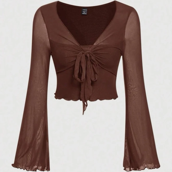 SHEIN Knot Front Lettuce Trim Tee