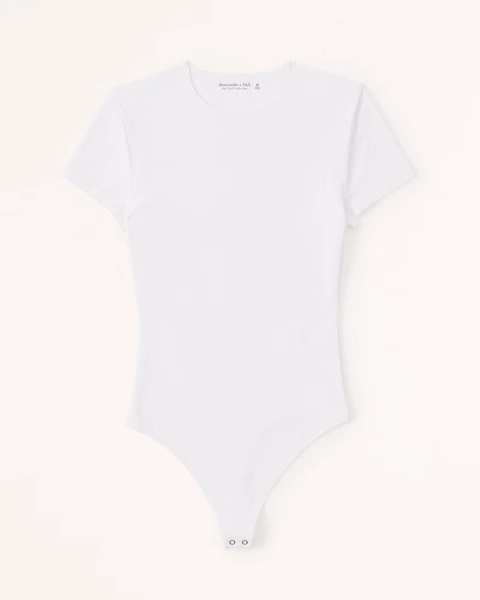 Short-Sleeve Cotton-Blend Seamless Fabric Crew Bodysuit