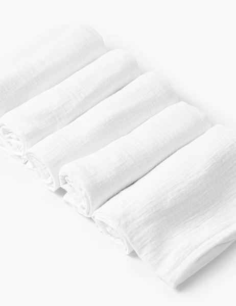 5 Pack Pure Cotton Muslin Squares
