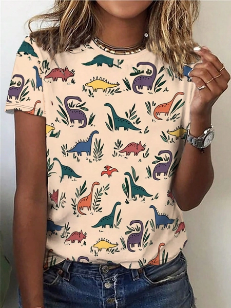 Women's Dinosaur Print T-Shirt - 3D All-Over Dinos