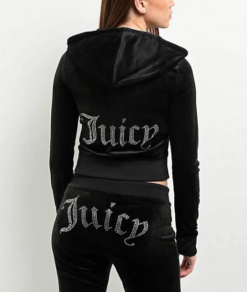 Juicy Couture OG Big Bling Licorice Velour Zip Hoodie