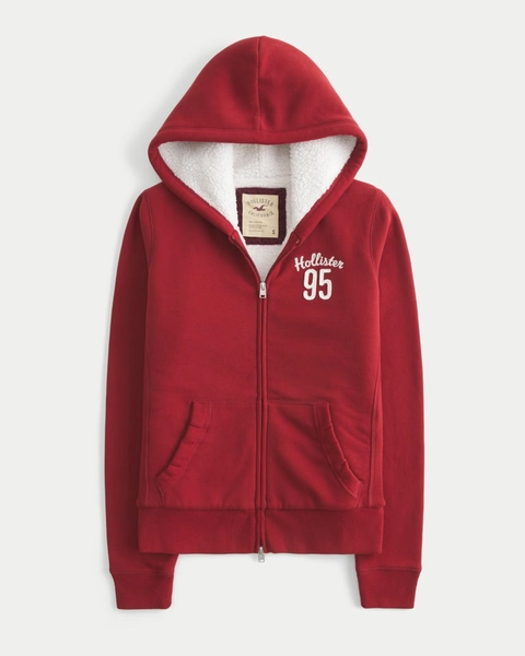 Holiday Vault Release Sherpa-Lined Zip-Up Logo Graphic Hoodie