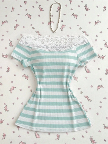 white and mint striped shirt