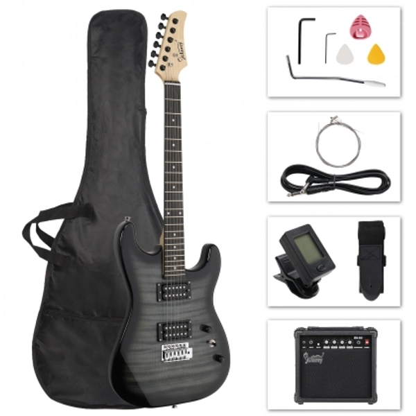 Glarry GST Electric Guitar HH Pickup Tiger Stripe w/20W Amplifier Black Blue