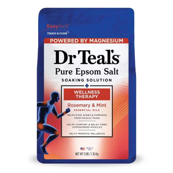 Dr Teal's Epsom Salt Magnesium Soak - Wellness Therapy with Rosemary & Mint - 3 lbs