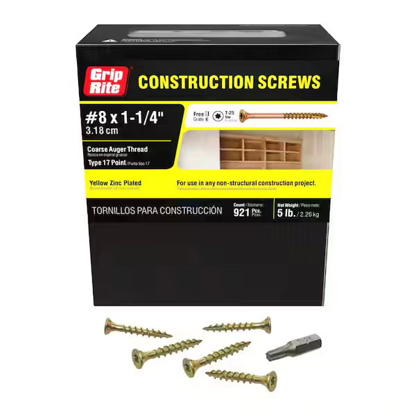 Grip-Rite #8 x 1-1/4 in. Star Drive Dual Flat Head Coarse Thread Construction Screws 5 lb. Box 114GCS5
