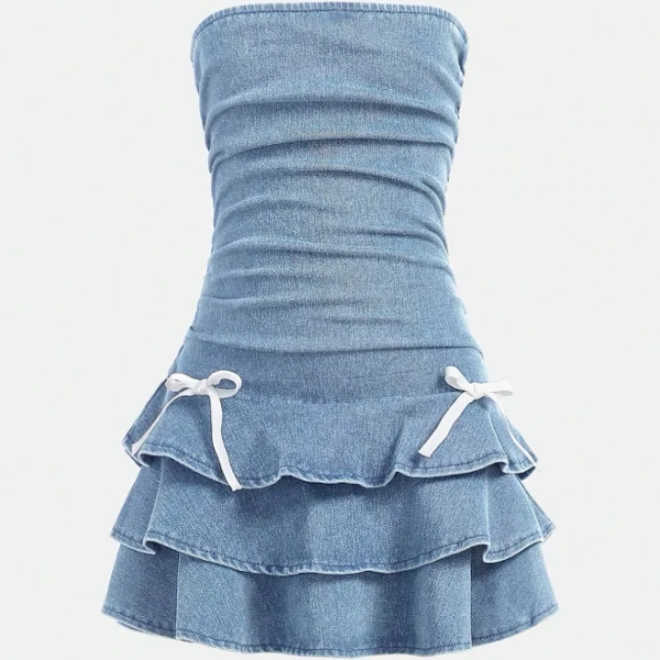 SHEIN Tween Girls Y2k Snug Fit Dress with Bowknot