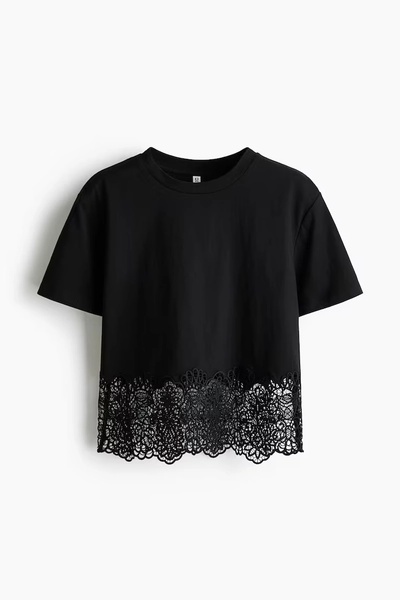 T-shirt avec dentelle - Noir