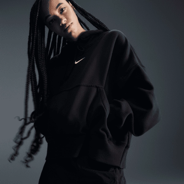 Nike Sportswear Phoenix Fleece Women's Over-Oversized Pullover Hoodie - Black/Sail - Size XXS