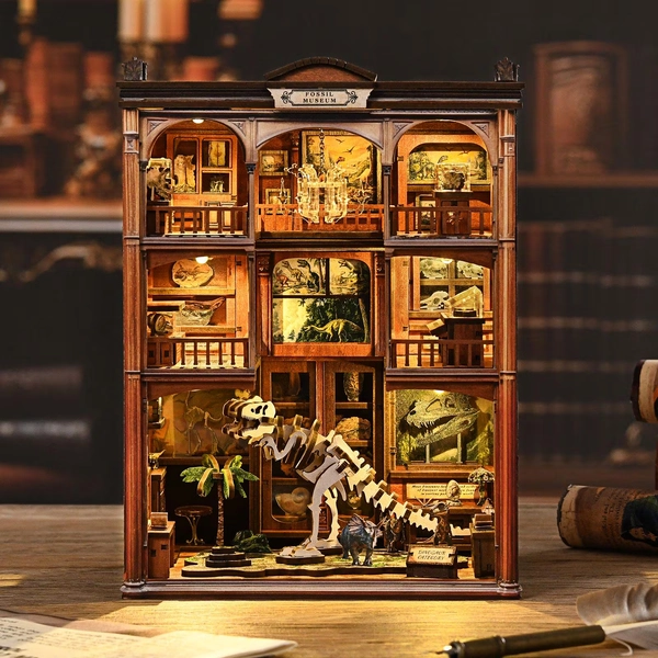 Fossil Museum Book Nook Kit, Miniature 3D Wooden Puzzle Diorama