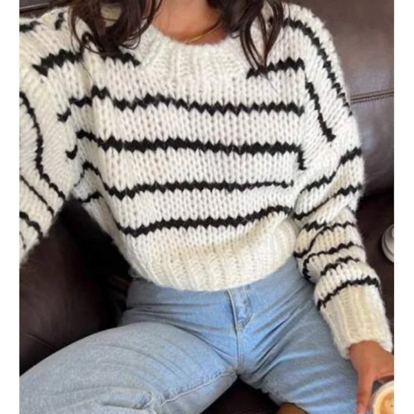 Women's Casual Contrast Stripe Pullover Sweater