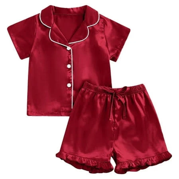 bigetiay Kids Girls Pajamas Pleated Short Sleeve Button Down Shorts Summer Girls Pajamas