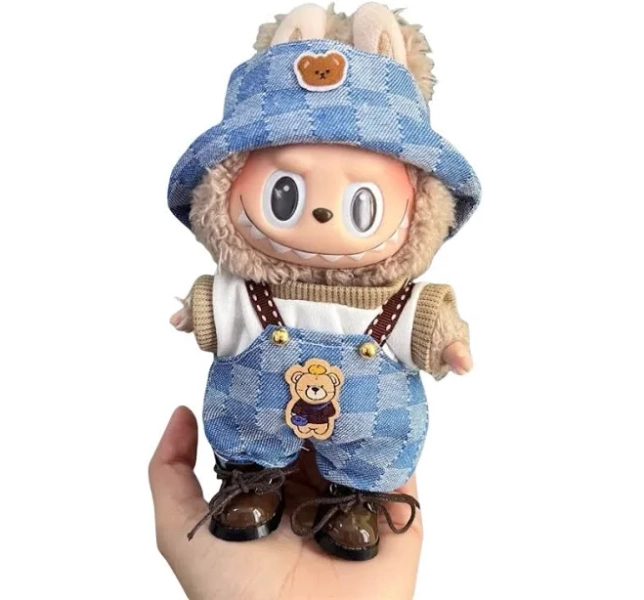 For 17cm Labubu Plush Toy V1 V2 Clothing Overalls Set Doll Accessories Gift