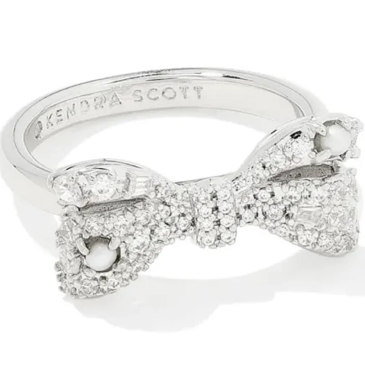 Krista Silver Bow Cocktail Ring in White Mix