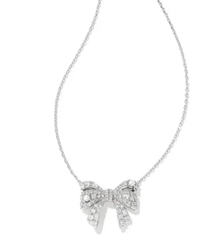 Krista Silver Bow Short Pendant Necklace in White Mix