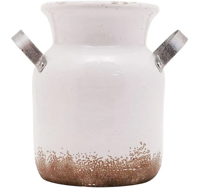 Everyday Decor Decorative Farmhouse Bucket Table Decor, White, VASE