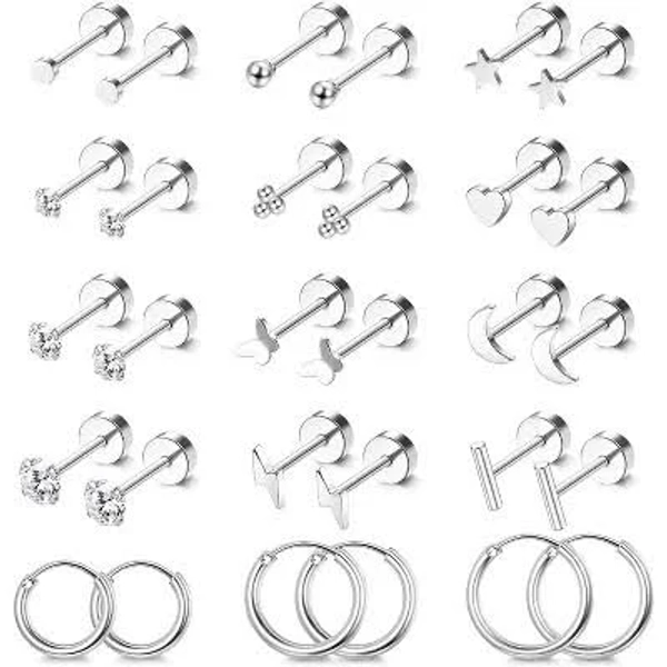 14K Gold Plated Surgical Steel Studs & Hoops Earring Set