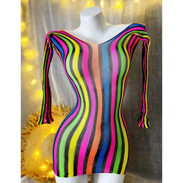 1PC Women Fishnet Cover Up Without Bikini Sexy Lingerie See Through Hollow Out Bodycon Dress Long Sleeve Beachwear CT011 - AliExpress 200000345
