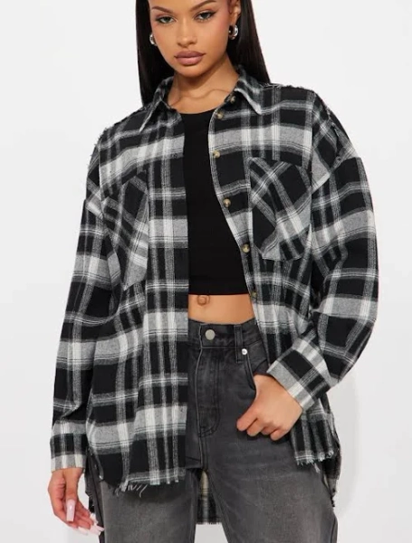 Fashion Nova Oversized Plaid Flannel Shirt