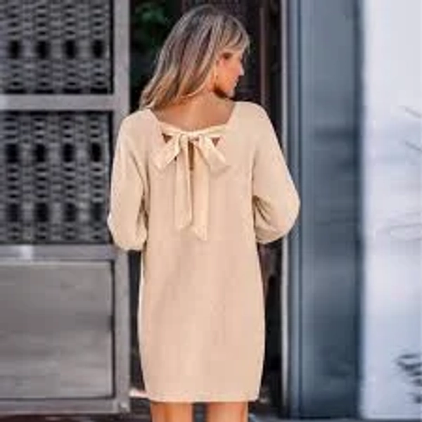 Women's Elegant Ribbed Knit Sweater Dress with Bow Detail - Cupshe