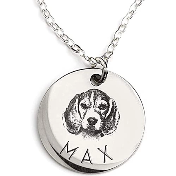 MignonandMignon Personalized Dog Necklaces for Women Custom Pet Portrait Engraved Jewelry with Name Gifts for Dog Mom Cat lovers Loss of Dog Cat Owner Memorial Gifts Sympathy Gift Custom Pict