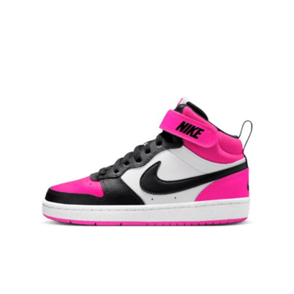 Nike Court Borough Mid 2 Big Kids' Shoes - White/Fierce Pink/Black - Size 3.5Y