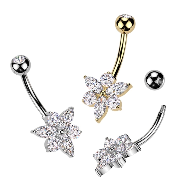 Titanium en Brass Navelpiercing met Bloem Ontwerp