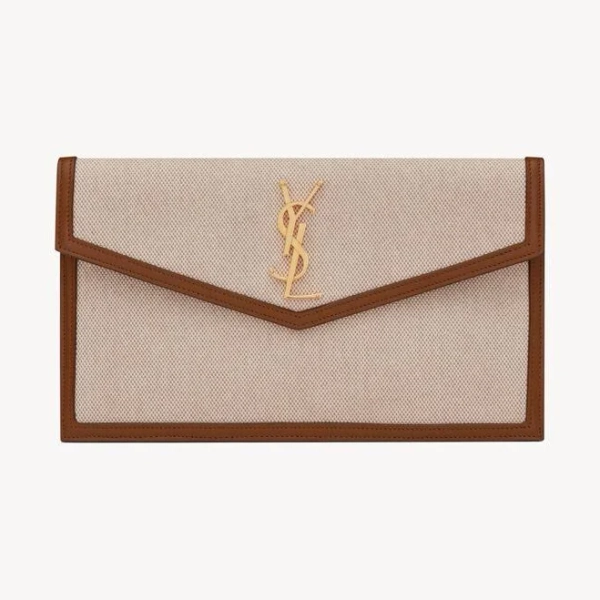 SAINT LAURENT Women's Uptown Leather-Trimmed Canvas Clutch