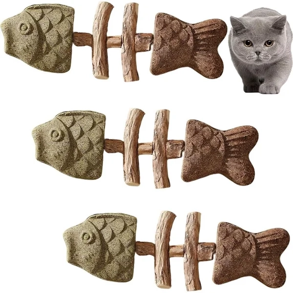 Fix Cat Dental Health, Natural Dental Chew for Cats, Fishbone Shape Cat Teething Toy with Catnip, Durable Feline Tooth Care Tool for Indoor & Adult Cats