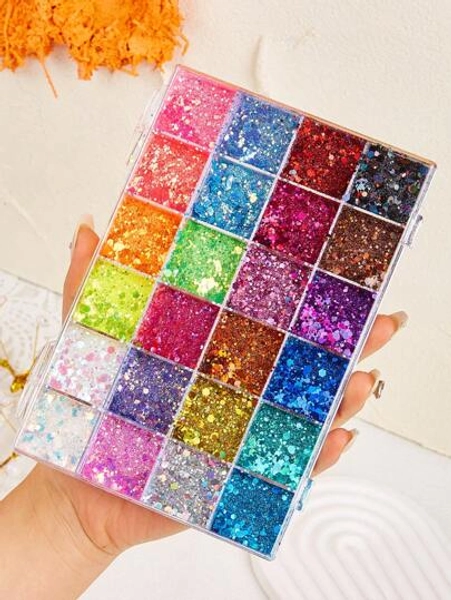 24 Colors Holographic Makeup Palette, Holographic Body Glitter Gel, Festival Birthday Party Long-Lasting Shiny Sequin Sparkle Eyeshadow, Suitable For Hair, Face, Collarbone, Arms, Eyeshadow & Body, Long-Lasting Waterproof Mermaid Sparkle Party Festival, Suitable For Parties, Gatherings, Festivals, And Other Celebrations, Flashing Effect Good, Different Colors In Different Angles