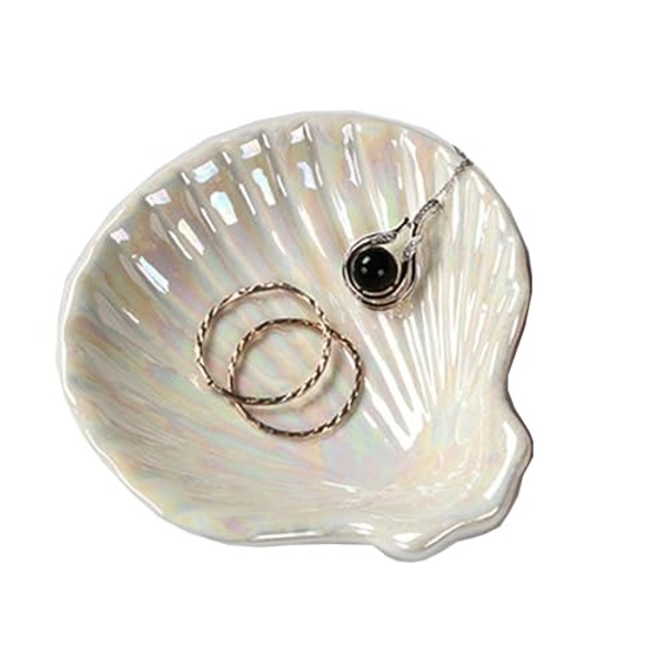 BESSKON Shell Jewelry Ring Holder, Cute Room Decor Seashell Tray, Small Ceramic Plate Bowl, Engagement Ring Trinket Dish, Wedding Jewelry Tray for Earrings, Keys, 3.9"