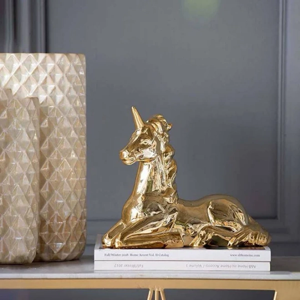 TENGYA LLC Gold Ceramic Unicorn Ornament Figurine