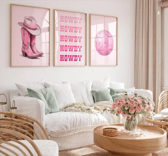 Pink Cowgirl Wall Art Set of 3: Girly Western Room Decor (Digital Download)