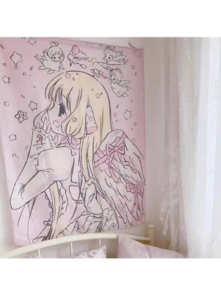 Kawaii Home Decor Wall Hanging Tapestry Anime Pink Girl Tapestry Wall Bedroom Background Decor Cute Fashion Lady Tapestries
