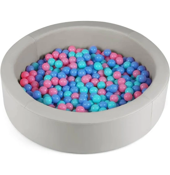 Costway 42.5 Inch Round Foam Ball Pits with 25D Sponge Filling and Washable PU Cover for Toddlers-Pink