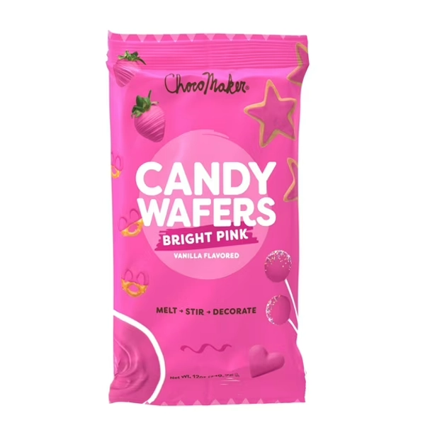 ChocoMaker Bright Pink Vanilla Flavored Candy Wafers 12oz, Gluten Free, Wheat Free pack of 1