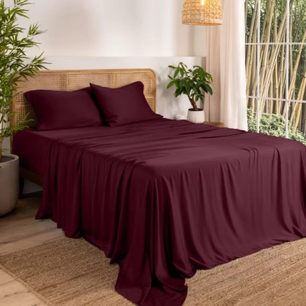 Queen Burgundy Rayon from Bamboo Solid Deep Pocket Sheet Set by Bare Home