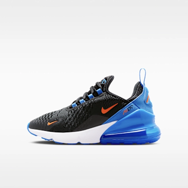 Nike Air Max 270 Big Kids' Shoes - Black/Blue Crystal/White/Turf Orange - Size 3.5Y