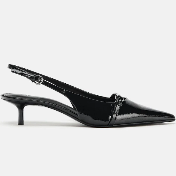 Zara Women's Patent Finish Kitten Heel Slingbacks